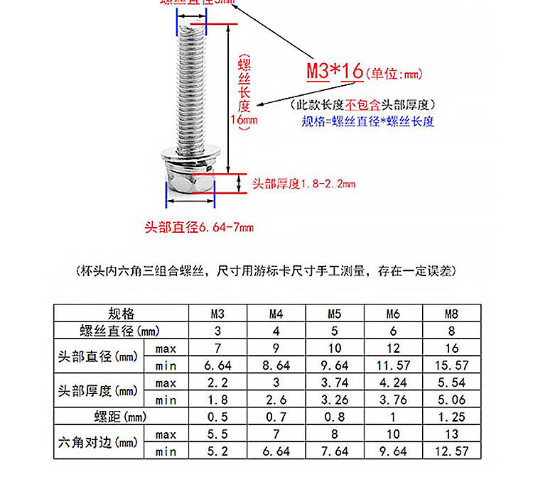 海斯迪克HKYC-77 304不锈钢外六角组合螺丝螺丝钉十字组合螺栓