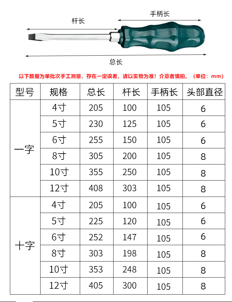 国产通用 一字穿心螺丝刀 8寸 1个